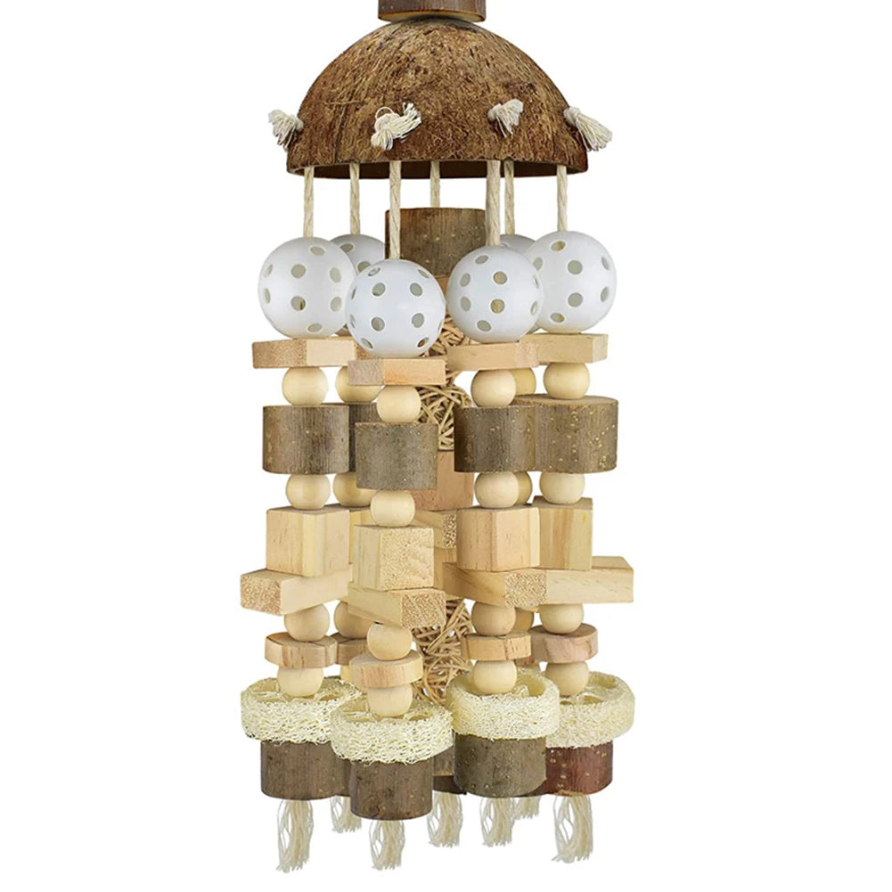 Bird Parrot Toy Large Parrot Toy Natural Wooden Blocks Bird Chewing Toy Parrot Cage Bite Toy Suits for Macaws Parrots