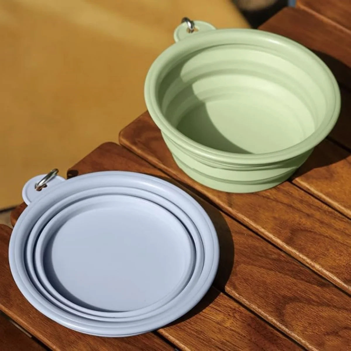2pcs Collapsible Pet Silicone Dog Food Water Bowl Outdoor Camping Travel Portable Folding Supplies Dishes with Carabiner