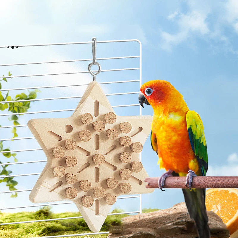 Parrot Chewing Toys Natural Wooden Parrots Block Cork Puzzle Toy Hanging Small Birds Playing Tearing Toy Bird Accessories
