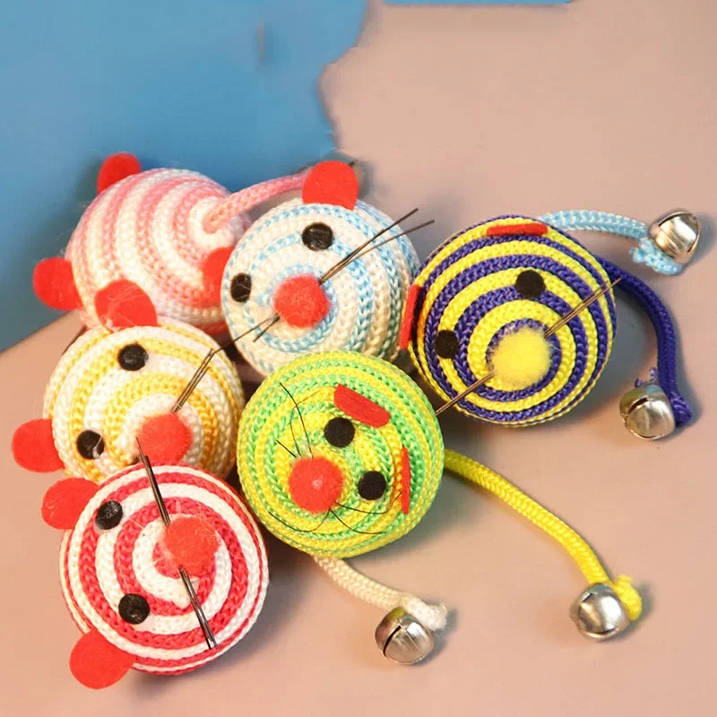 Pet Cat Toys Stripe Nylon Rope Round Ball Mouse Toy with Bell  Pet Cat Chew Toy Cat Toys Interactive Pet Products gatos 고양이 장난감