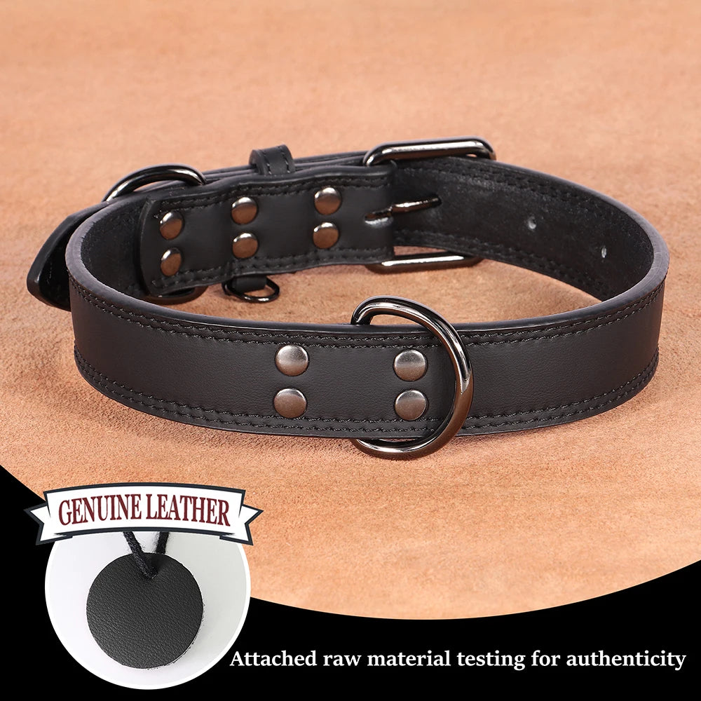 Soft Durable Real Leather Dog Collar Genuine Leather Pet Collars for Small Medium Large Dogs German shepherd Brown Black
