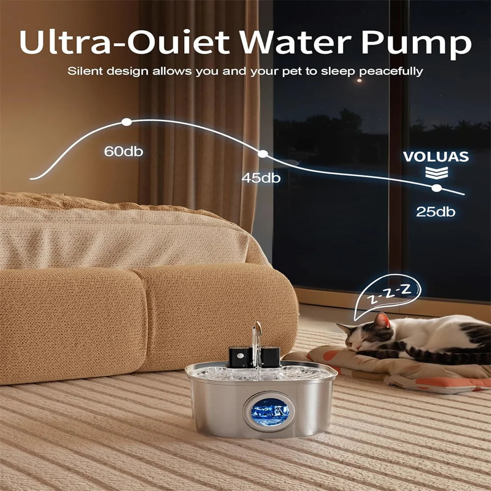 3.2L 5V USB  Recharge Cat Water Fountain Automatic Sensor Stainless Steel Cat Dog Water Fountain Multiple Pet Drinking Bowls