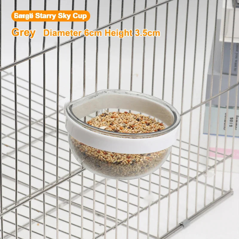Convenient Hanging Bird Feeding Bowl, Detachable Transparent Plastics Bowl, Food Cup for Cage Parrots Water Feeder, Pet Supplies
