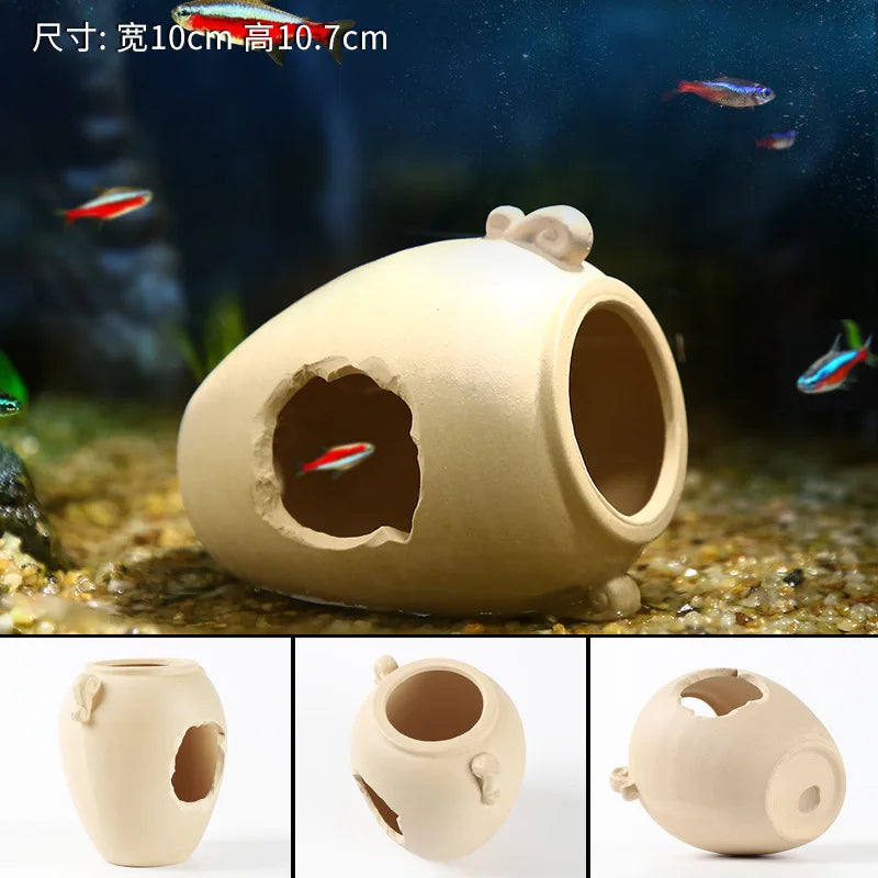 Aquarium Decoration Pottery Scorpion House Canister Fish Tank Ceramic Fish Shrimps Shelter House Simulation Stone Decor