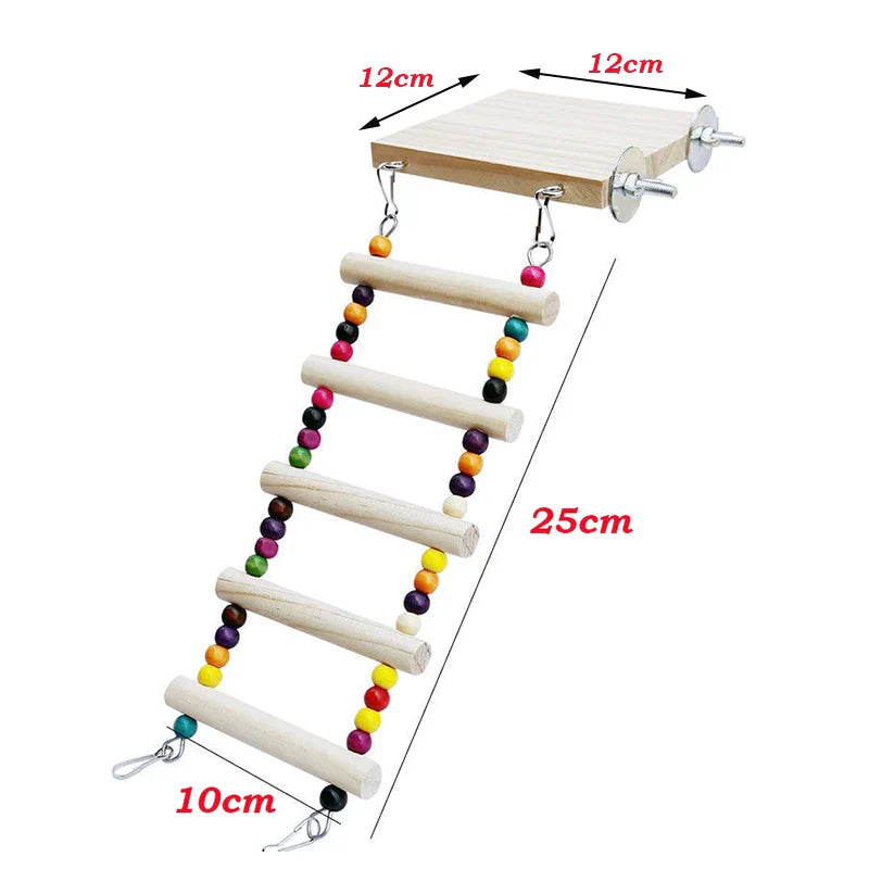 Bird Swing Toy Wooden Parrot Perch Stand Playstand with Chewing Beads Cage Playground for Budgie Birds