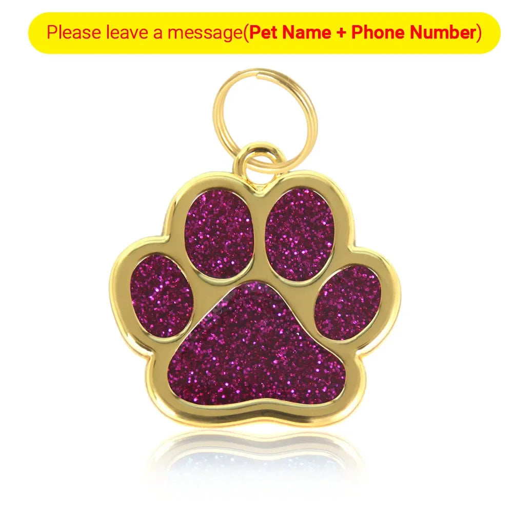 Personalized Collar Pet ID Tag Custom Free Engraved Cat Dog Puppy Name Necklace Gold Paw Glitter Pendant Pet Accessories 3CM