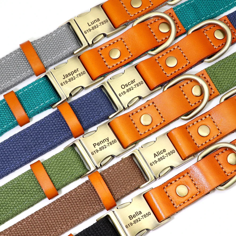 Custom Nylon Dog Collar Durable PU Leather Dog Collars Necklace Personalized Pet ID Collars for Small Medium Large Dogs Party