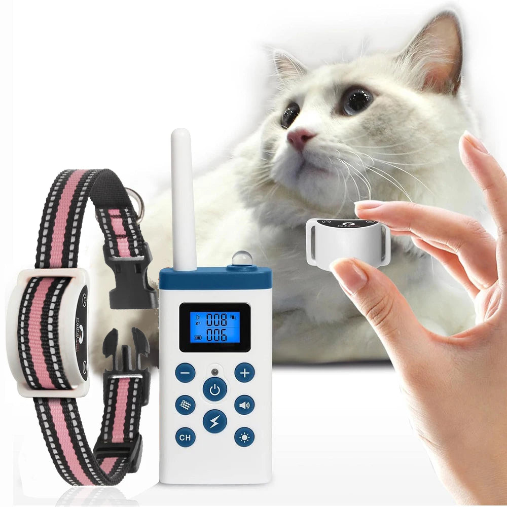 PaiPaitek Cat Shock Collar with Remote,Cat Training Collar with Auto Anti-Meow,Beep,Vibration,Safety Shock 4 Modes,Rechargeable