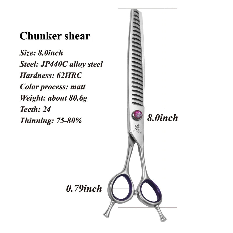 Fenice JP440C 7/8 Inch Professional Pet Dogs Grooming Scissors Straight Curved Thinning Chunker Shear Scissors Set For Dogs