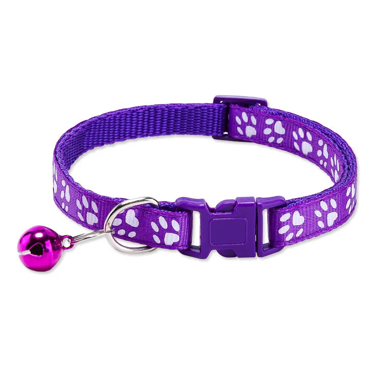 Collar with Bell Cartoon Footprint Colorful Dog Puppy Cat Accessories Kitten Collar Adjustable Safety Bell Ring Necklace