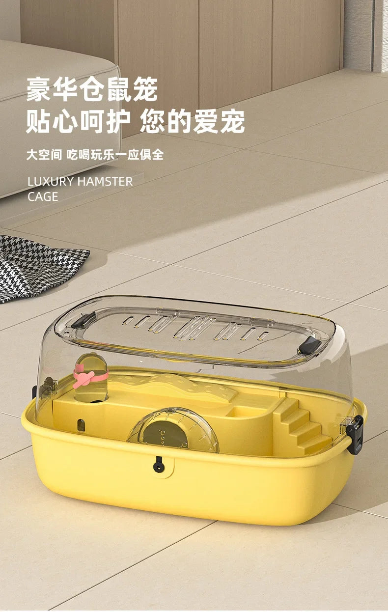Hamster Cage Plastic Hut Transparent Large Space Golden Bear Oversized Villa Panoramic Double-layer Feeding Box Full Set
