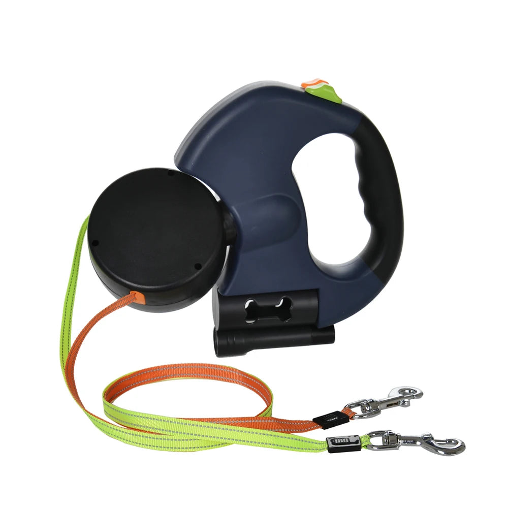 Retractable Dog Leash With Flashlight And Bag Box Outdoor No Tangle Double Pet Leashes For Two Dogs Cats Chihuahua Traction Rope