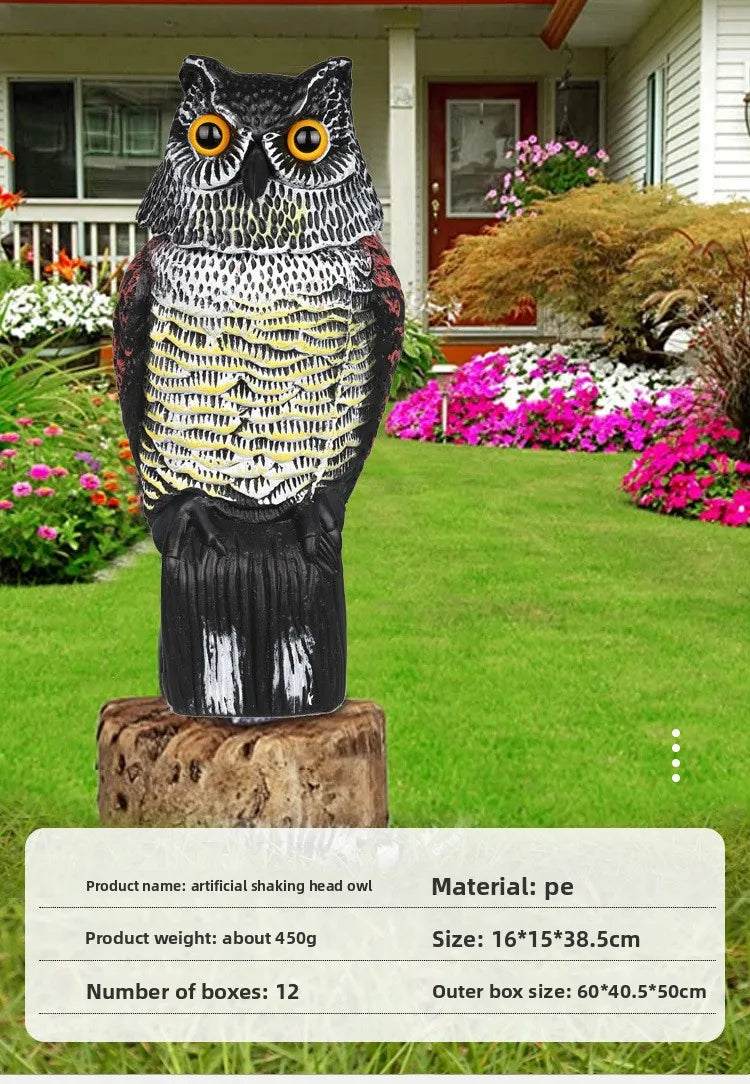 Simulated owl outdoor gardening bird-scaring and rat-repelling decorative item, a shaking animal resin owl handicraft