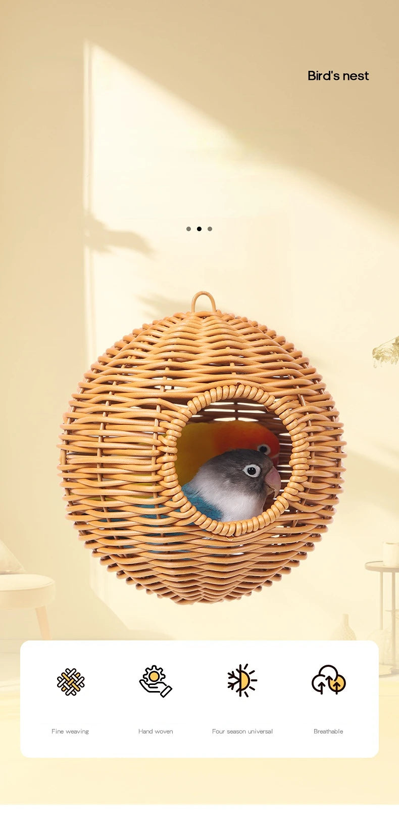 Bird Nest Fake Grass Handwoven Bird Cage House Parrot Canary Lovebird Parakeet Cockatiel Fake Hand-Woven Grass Hatching Bird Hut