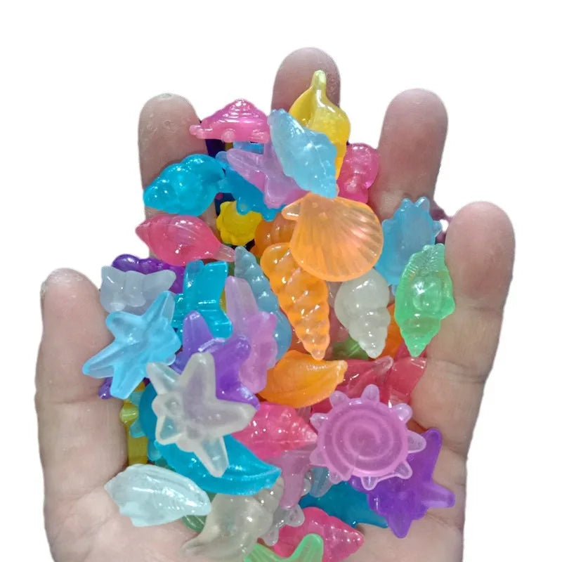 100pcs Luminous Ocean Stone Conch and Shell Fish Tank Decoration Simulated Aquatic Gravel Glow in Dark Pretty Little Rocks