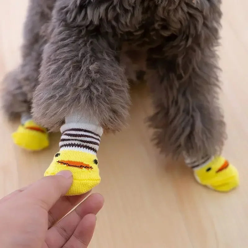 4 Pcs/set Cat and Puppy Shoes Of Cute Pet Dog Socks with Printed Non-slip To Protect and Prevent Dirt Warm Pet Puppy Socks