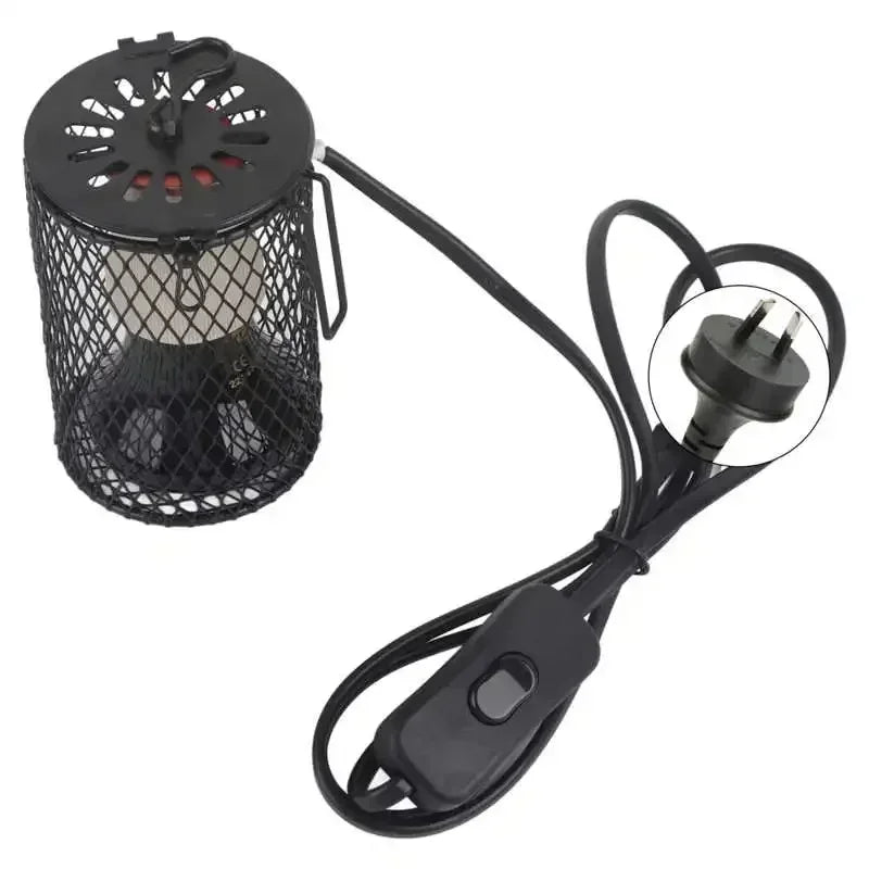 Reptiles with Anti-Scald Cage EU/US Plug for Chickens Brooders 100W Infrared Ceramic Heating Lamp E27 for Turtles Snakes Lizards