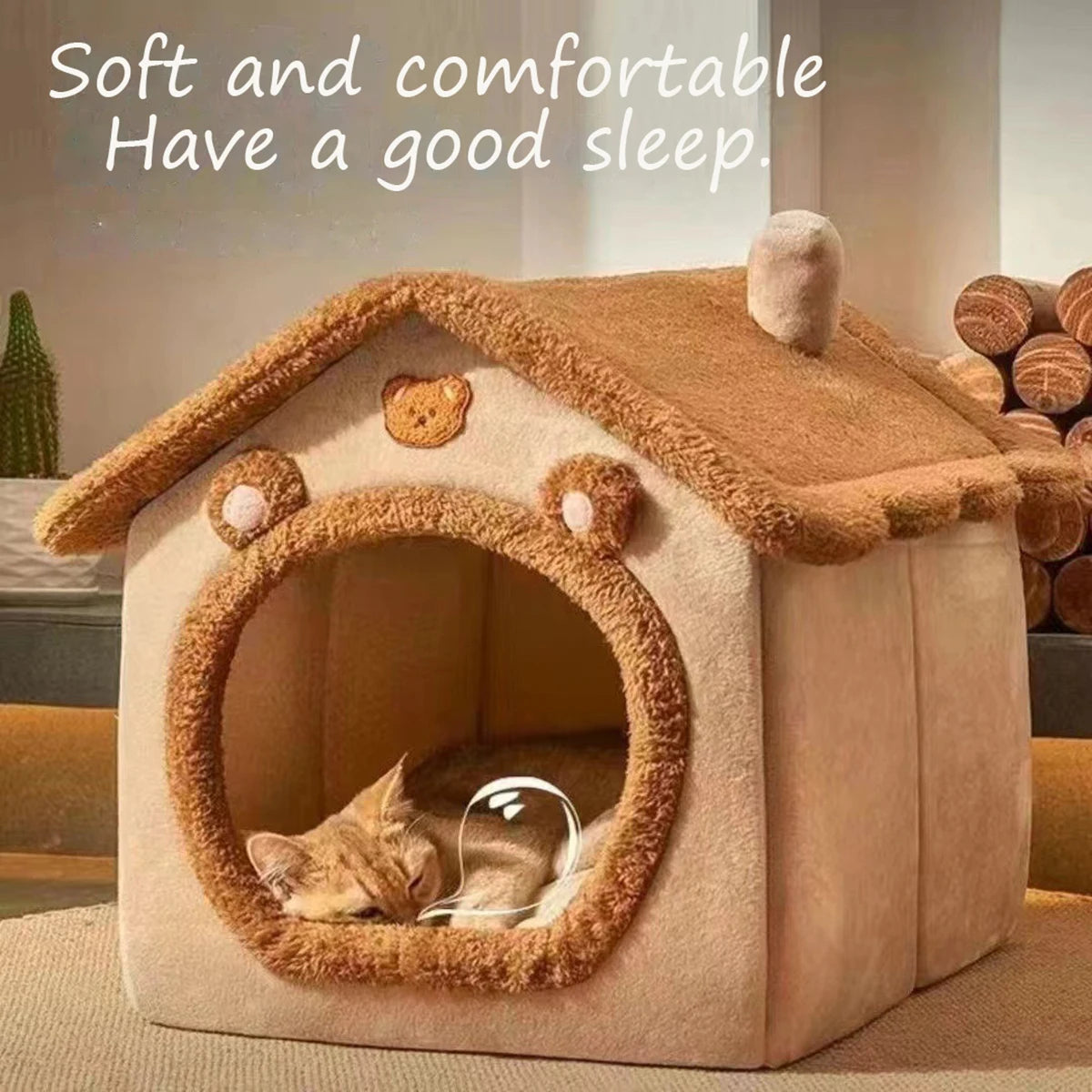 ‌Fully Enclosed Cozy Pet House for Small Animals, High Rebound PP Cotton & Sponge, Safe Oxford Cloth Design‌