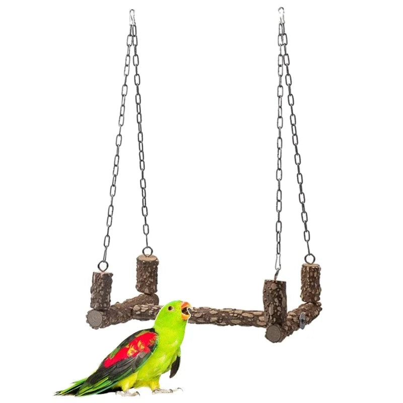 15Inch Wooden Parrot Swings with Metal Chain Hook Birds Perches Parakeet Safety Standing Racks Pet Birds Supplies