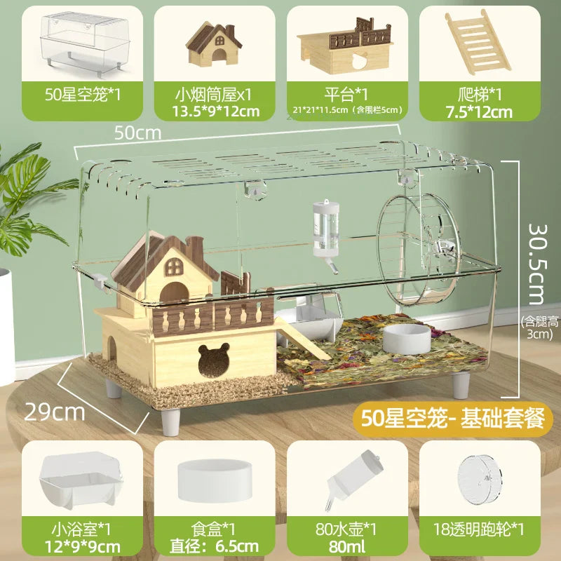 ‌Large Transparent Hamster Cage 2Layer Luxury Villa with Extra Space Cheap Dwarf Syrian Habitat Acrylic House for Golden Hamster