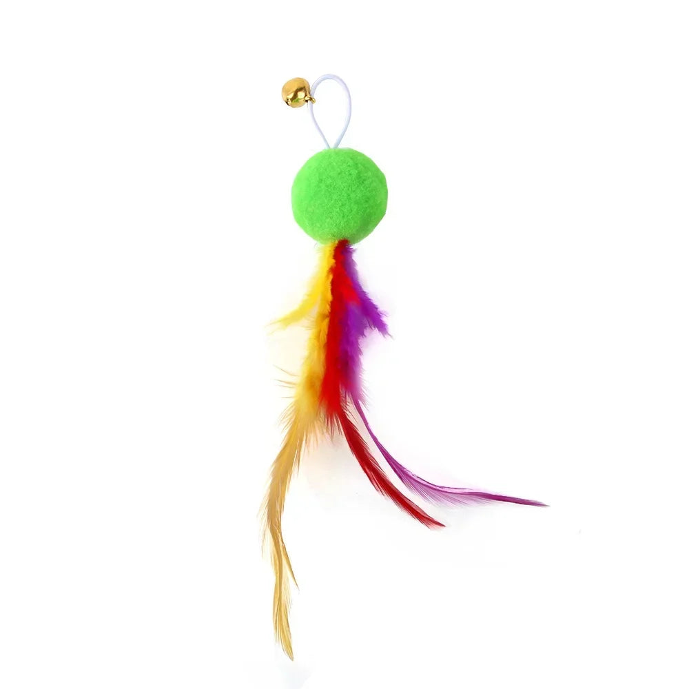 Cat Feather Toy Accessories False Birds Worm Toy with Bell Kitten Cat Toys Interactive Replacement Refill Foam Ball Training