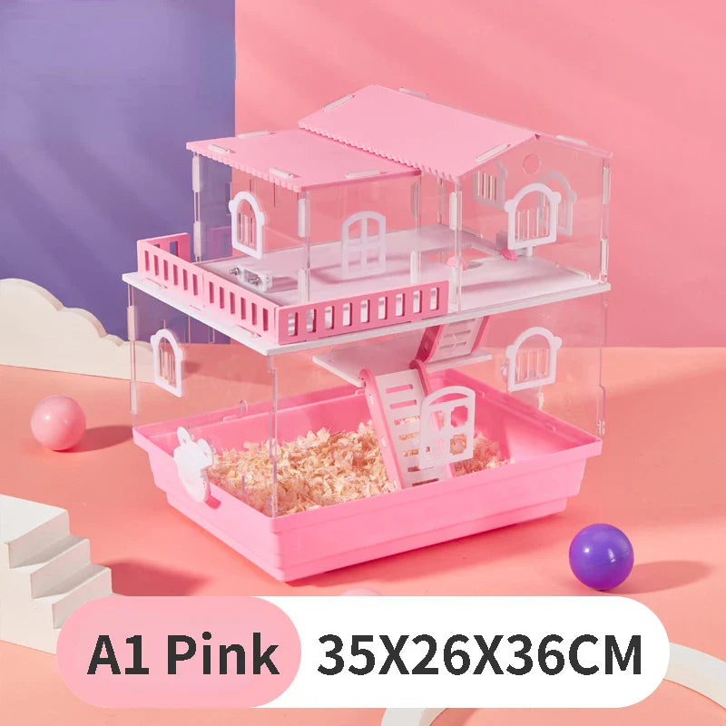 2/3 Layers Transparent Hamster Cage Acrylic Small Animal Hedgehogs Rabbit Guinea Pig Villa Package Supplies Toy Set