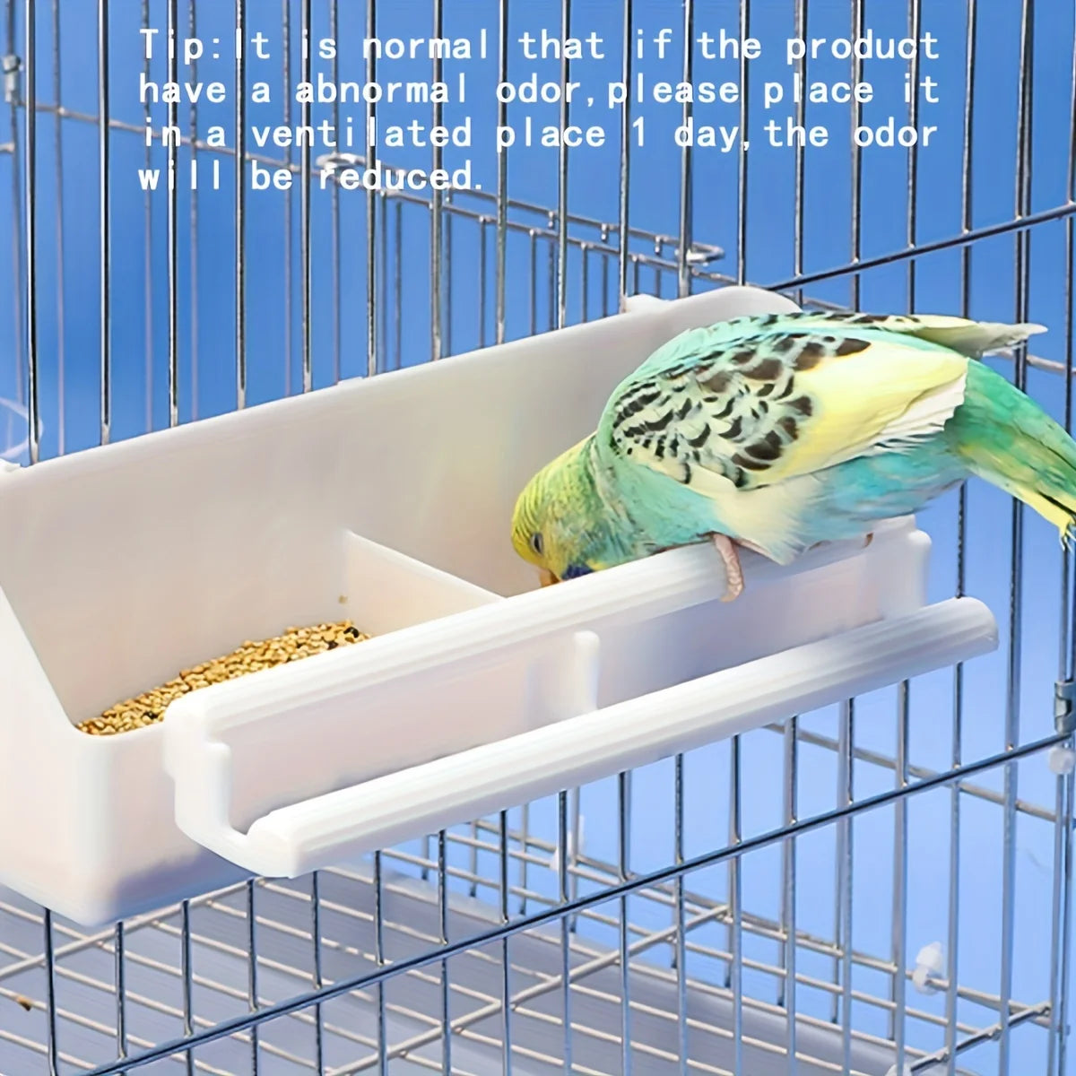 1pc Portable Double Grid Design Bird Feeder, Hanging Bird Food And Water Container For Bird Cage