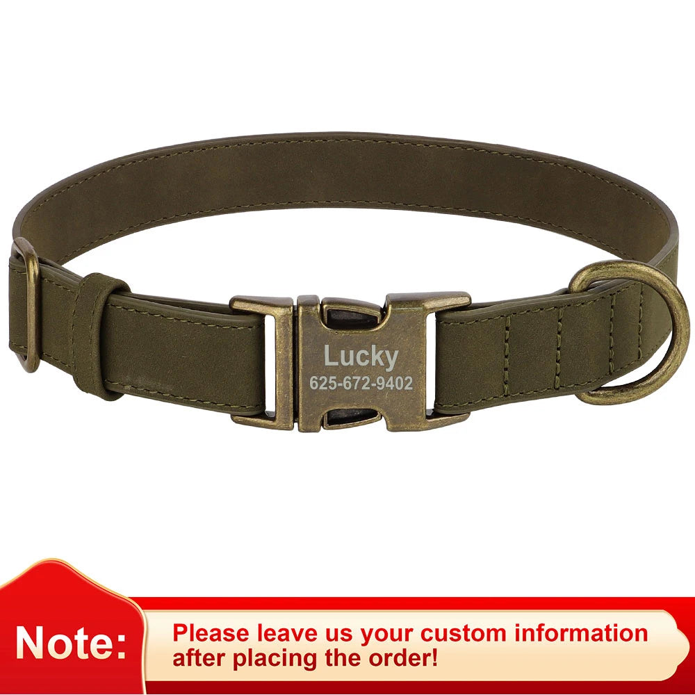 Personalized Anti-lost Dog Collar Custom Dog ID Tag Collars Soft PU Leather Pet Collars Free Engraved Metal Buckle For Bulldog