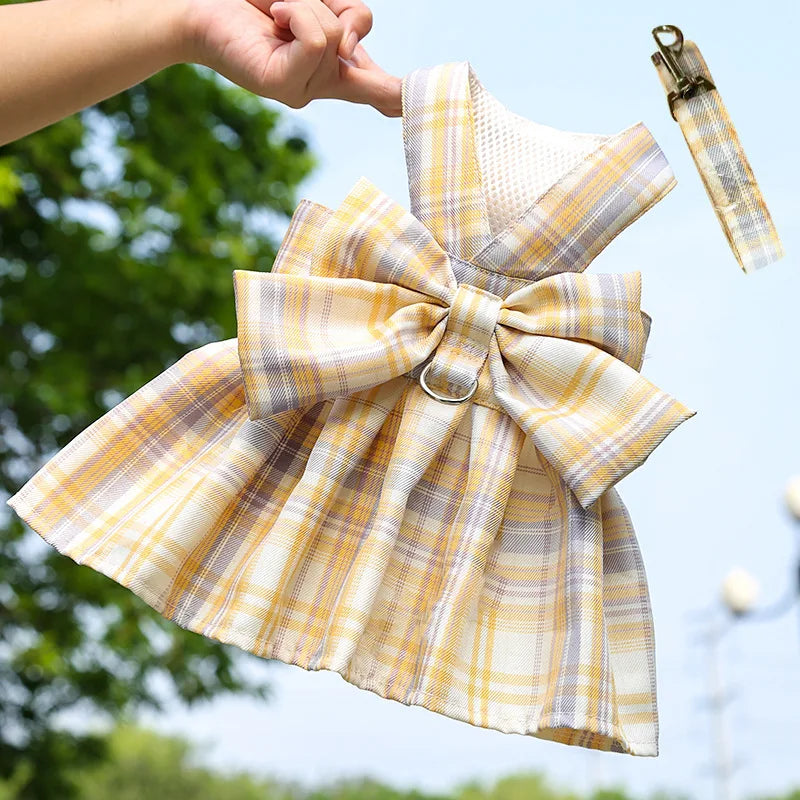 Bow Dog Collar Skirt Cute Pet Harness with Breast Strap Traction Rope Cat Dogs Clothes Harness Vest Princess Tutu Dress Skirt