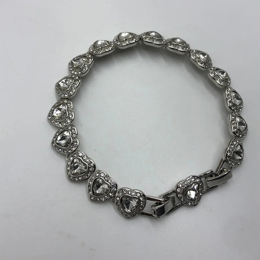 2025 New Ariana Grande Tennis Mixed Cut Heart Shaped Diamond Set White Bracelet Romantic Charm Accessories Gift