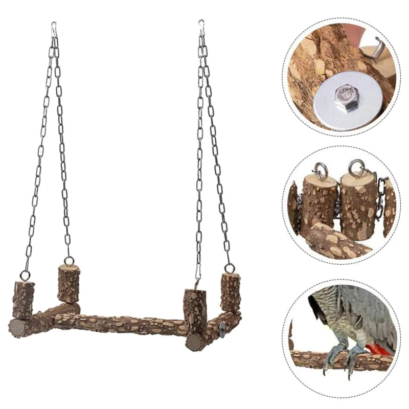 15Inch Wooden Parrot Swings with Metal Chain Hook Birds Perches Parakeet Safety Standing Racks Pet Birds Supplies
