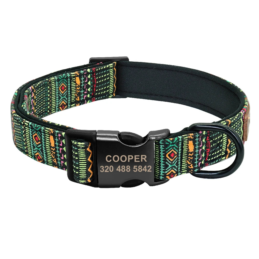 Personalized Dog Collar Nylon Dog Buckle Collars Printed Plaid Pet ID Collars Metal Buckles For Small Medium Large Dogs S M L