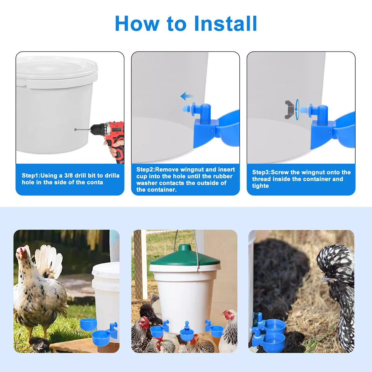 2/4/6/10/20Pcs Automatic Chicken Water Cup Waterer Poultry Drinker Feeder Drinking Bowl Kit Hens Feeder Drinker For Birds Duck