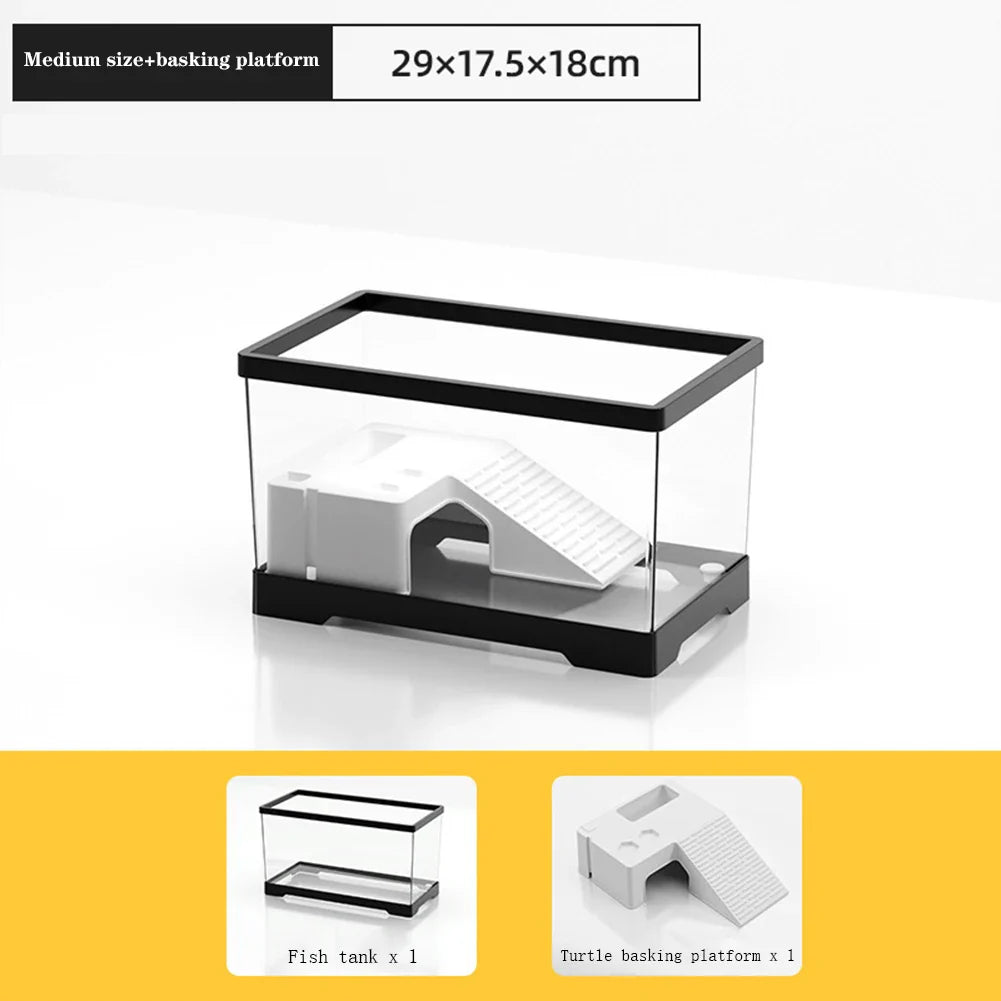 Large Transparent Turtle Tank Aquarium Fish Tank with Bottom Drain Reptiles Amphibians with Basking Platform Open Breeding Box