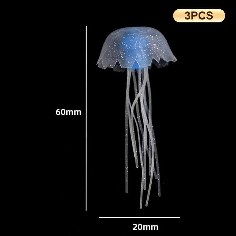 3Pcs Underwater Plant Marine Aquatic Landscape Ornament Artificial Glowing Fluorescent Jellyfish Aquarium Decoration Fish Tank