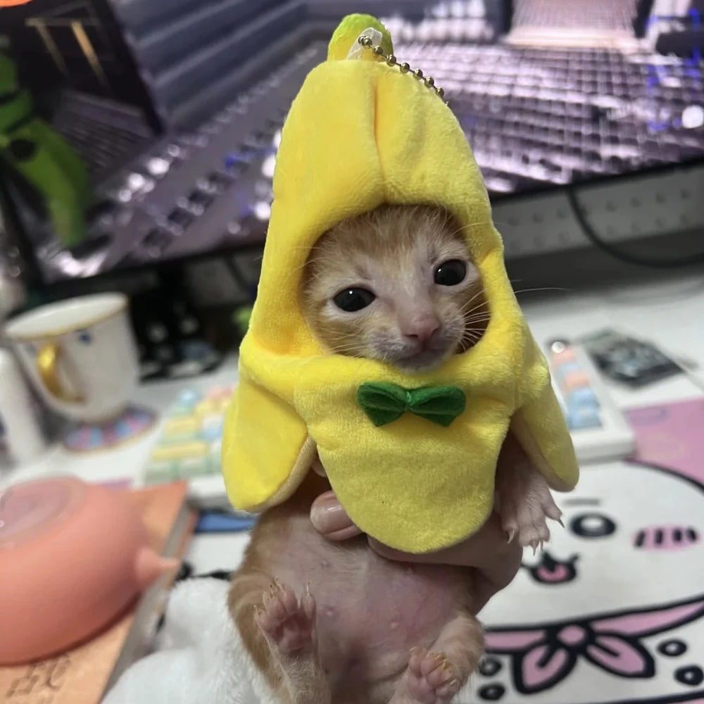 Banana Cat meme Mini Headset Cute Cat Prop Hat Banana Cat Kitten Pet Bowknot Clothing Cute Accessories