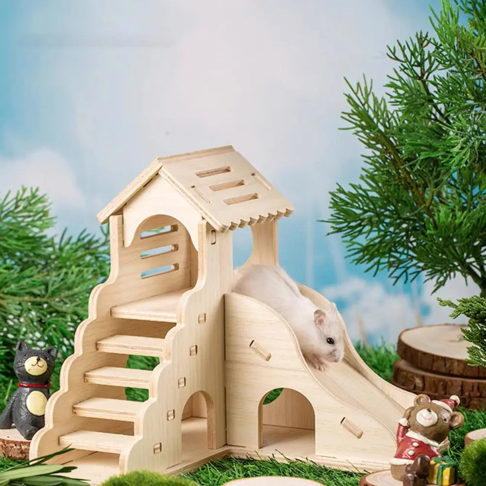 Wooden Hamster House Swing Sleeping Nest, Multi-Holes, Breathable Double Layer, Fun Toys, Small Pet Supplies