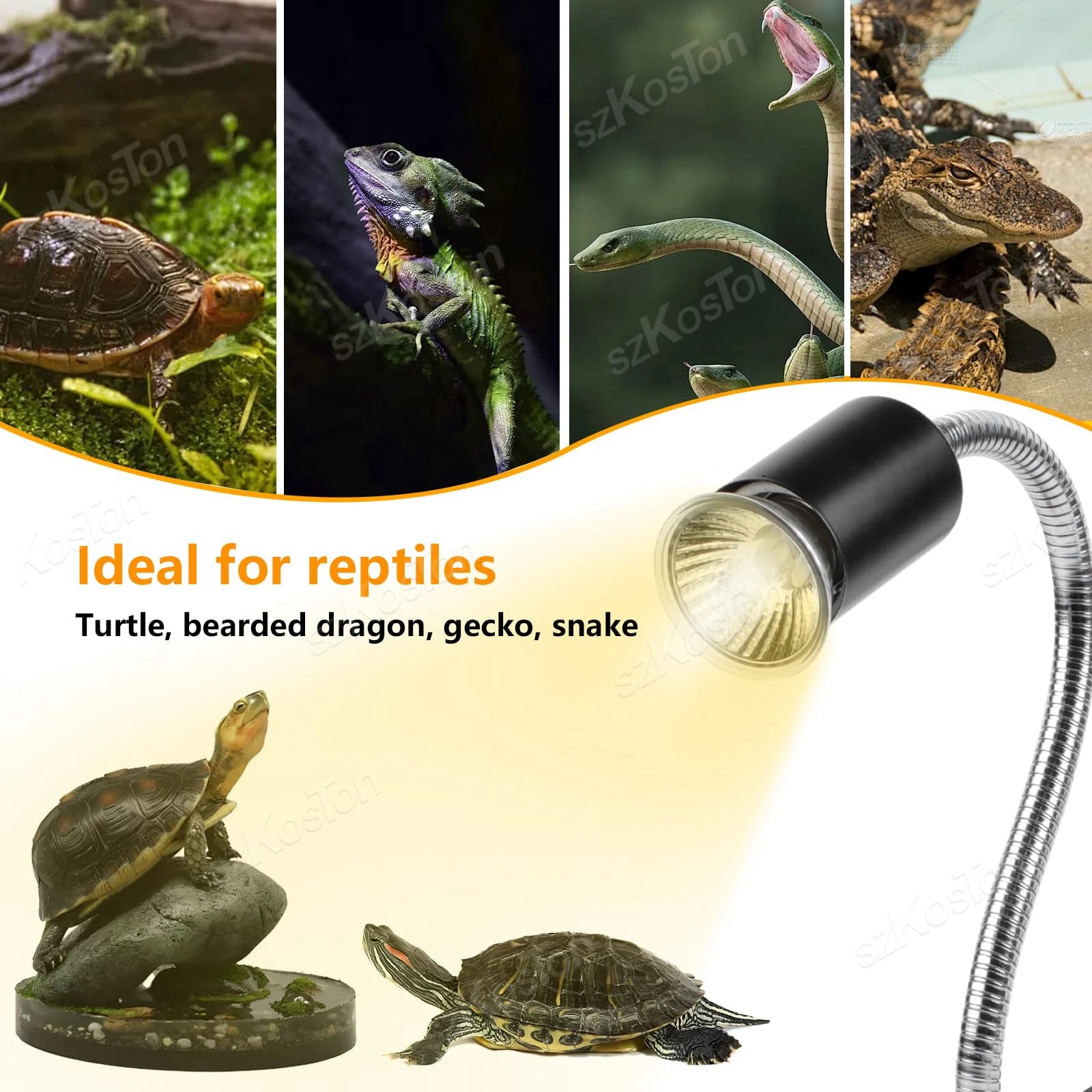 Reptile Insulated Lamp with Fixing Clip 50W UVA UVB Bulb Feeding Box Timeable Heat Lamp for Lizard Supplies Turtle Accessories