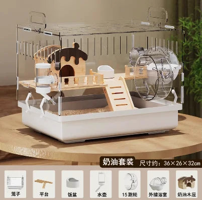 ‌Large Acrylic Hamster Cage - Transparent Luxury Villa Habitat for Golden Hamster Easy Clean Small Animal House with Accessories