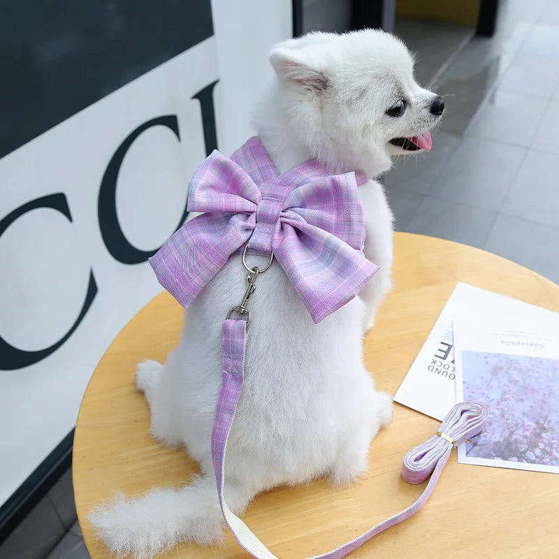 Bow Dog Collar Skirt Cute Pet Harness with Breast Strap Traction Rope Cat Dogs Clothes Harness Vest Princess Tutu Dress Skirt
