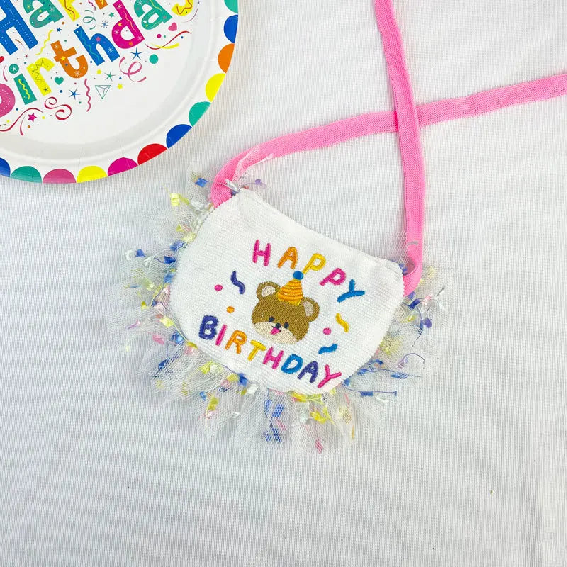 Pet Birthday Bib And Tassels Hat Cat Dog Party Lace Scarf Saliva Towel Pets Birthday Dress Up Supplies