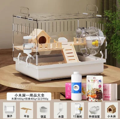 ‌Large Acrylic Hamster Cage - Transparent Luxury Villa Habitat for Golden Hamster Easy Clean Small Animal House with Accessories