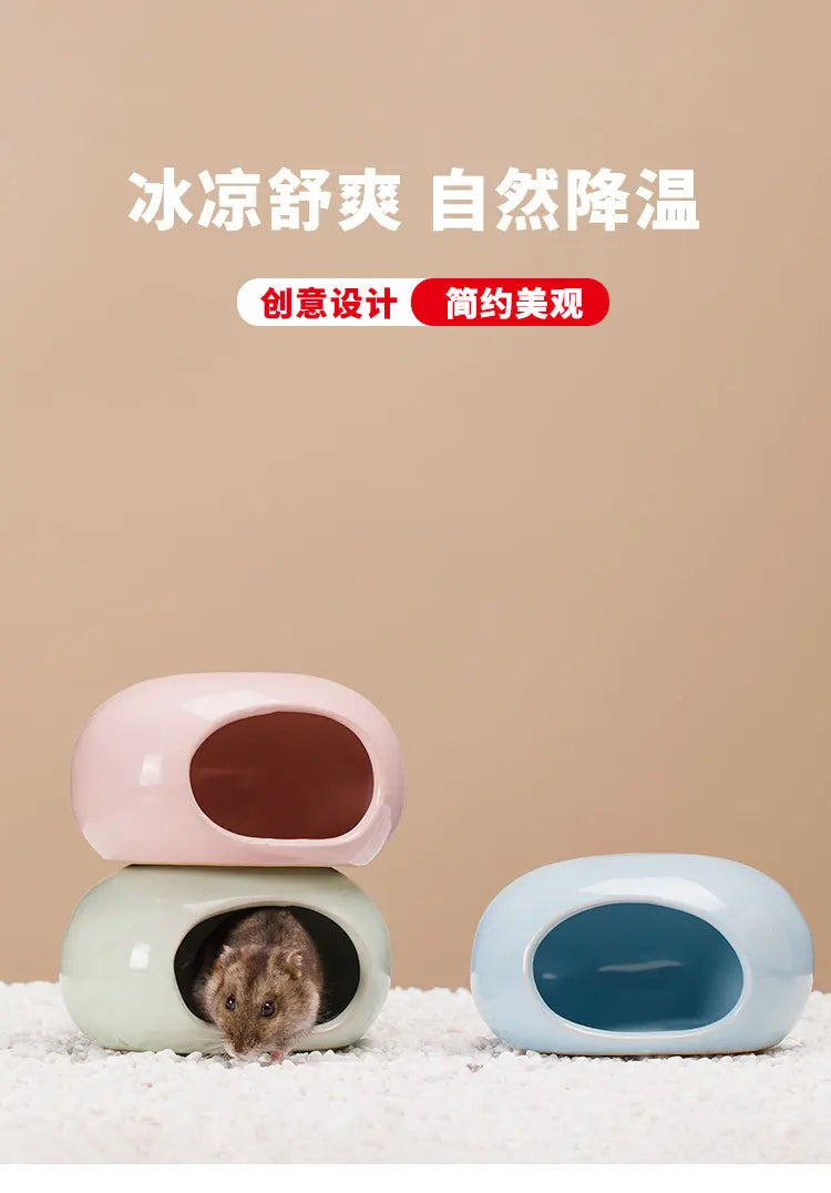 Hamster Escape Nest Ceramic Stone House Gold Silk Mat Guinea Pig Supplies Dwarf Guinea Pig Summer Ice House Sleeping