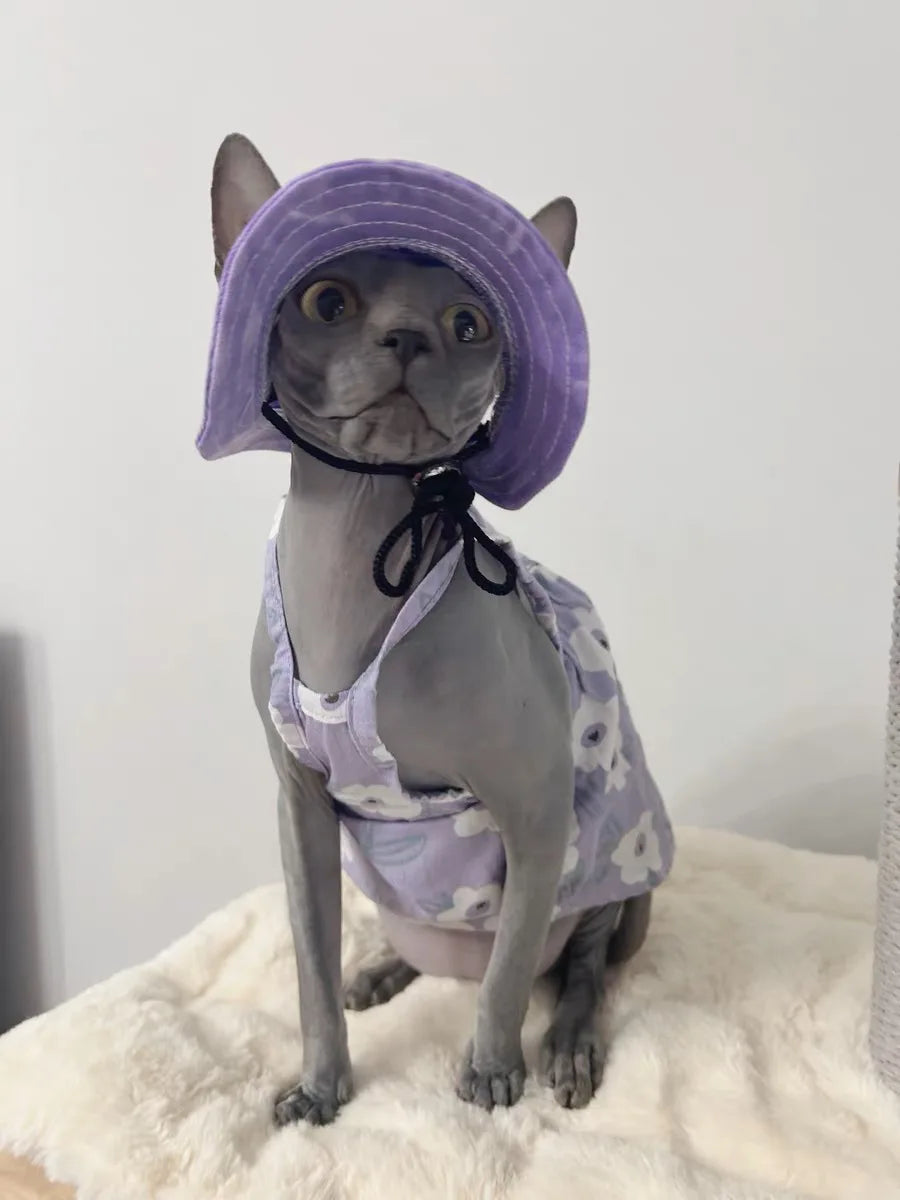 Cotton Cat Hat With Ear Holes For Sphynx Sphinx Hairless Cats Kitten Devon Rex Sunscreen Travel Hiking Tie Dye Adjustable Hats