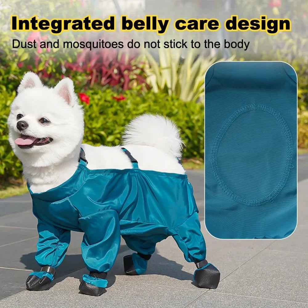 Pet Out Wrap Belly Bag Rompers with 4 Leg Shoes Dog Walking Dustproof Pants Pet Waterproof Clothes Puppy Dog Raincoat with Boots