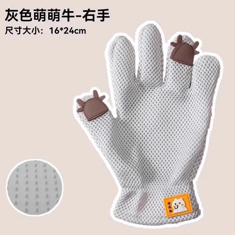 2-in-1 Double Sided Cat Grooming Gloves Bionic Tongue Comb Striped Massage for Shedding Sofa Clothes Breathable Anti-Scratch