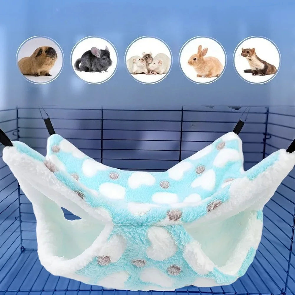 Hamster Hammock Small Pet Hanging Bed Double Warm Thickened Honeybug Flying Squirrel Guinea Pig Hammock Pet Cage Accessories