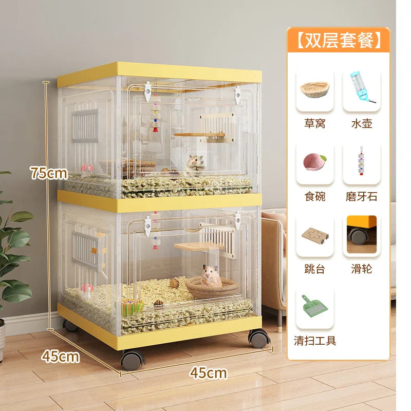 Hamster Cage, Gold Bear Villa, Three-layer Flower Branch Mouse Basic Cage, Kangaroo Feeding Box, Hamster