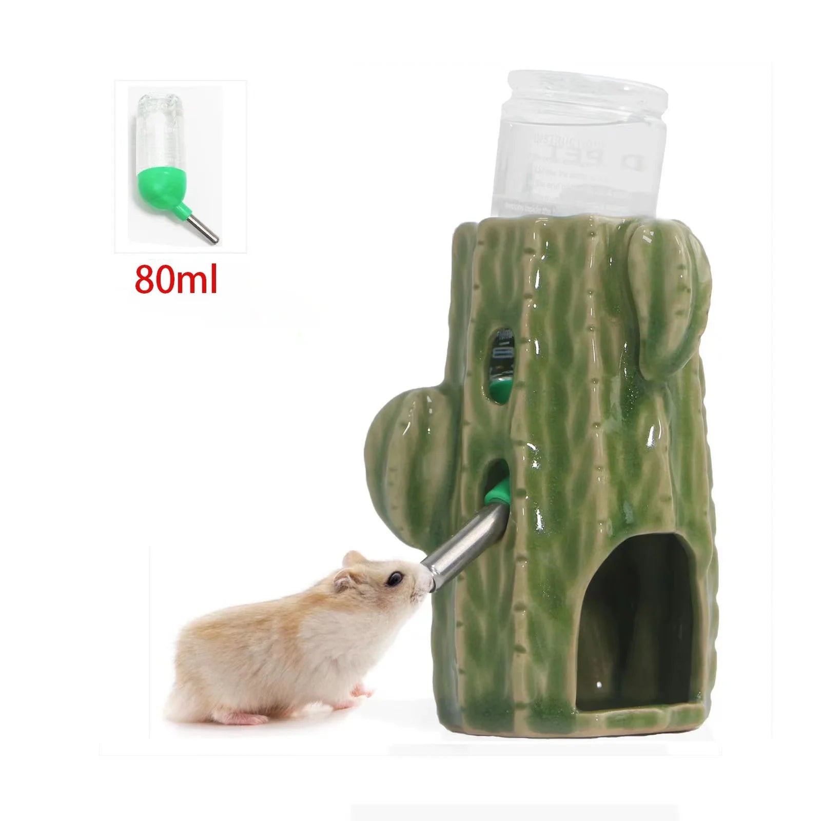 Cactus Style Ceramic Hamster Hideaway with Water Bottle Climbing Pet Hideaway Kennel Aquascape Cooling Sleeping Hut