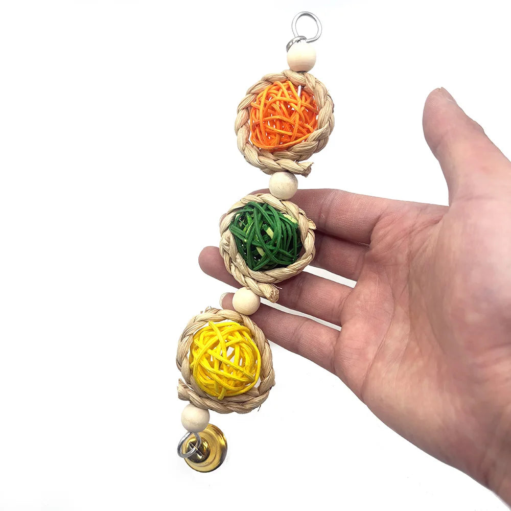 Corn Husk Rattan Ball Biting Bird Toy Parrot Toy Fun Self-help Special Small Toy Parrot Birdcage Pendant